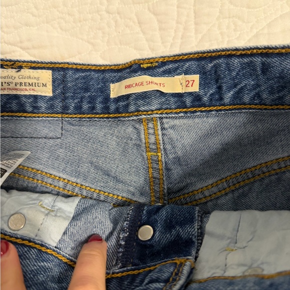 High-Rise Distressed Denim Cutoff Shorts - Blue - Picture 2 of 4